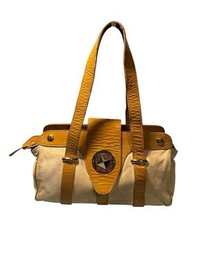 KATE SPADE Made in Italy Vintage Suede & Crinkled Patent Leather Satchel Mustard